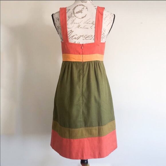 TRINA TURK Silk Cotton Colorblock Stripe Orange Green Gold Tank Top Midi Dress 4 - Picture 4 of 8